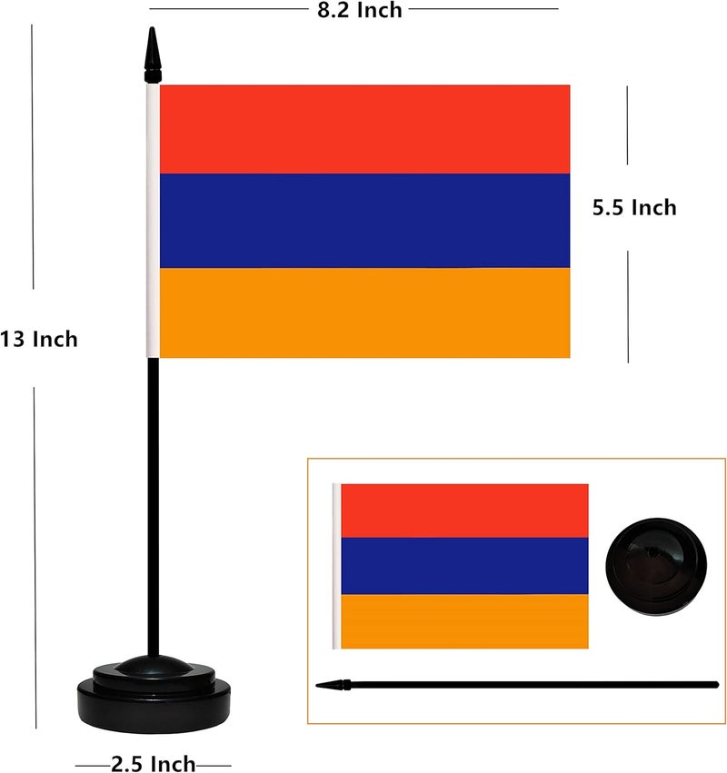 BCLin 12 Pack Armenia Desk Flags Set, Armenian Small Mini Table Office Flags With 12" Solid Black Pole, Black Base and Spear Top, Miniature Desktop Flag, Home Decoration, Office Decoration, Festival - Image 2